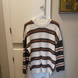 American Eagle Outfitters Striped Crewneck Sweater in Cream, Brown & Gray